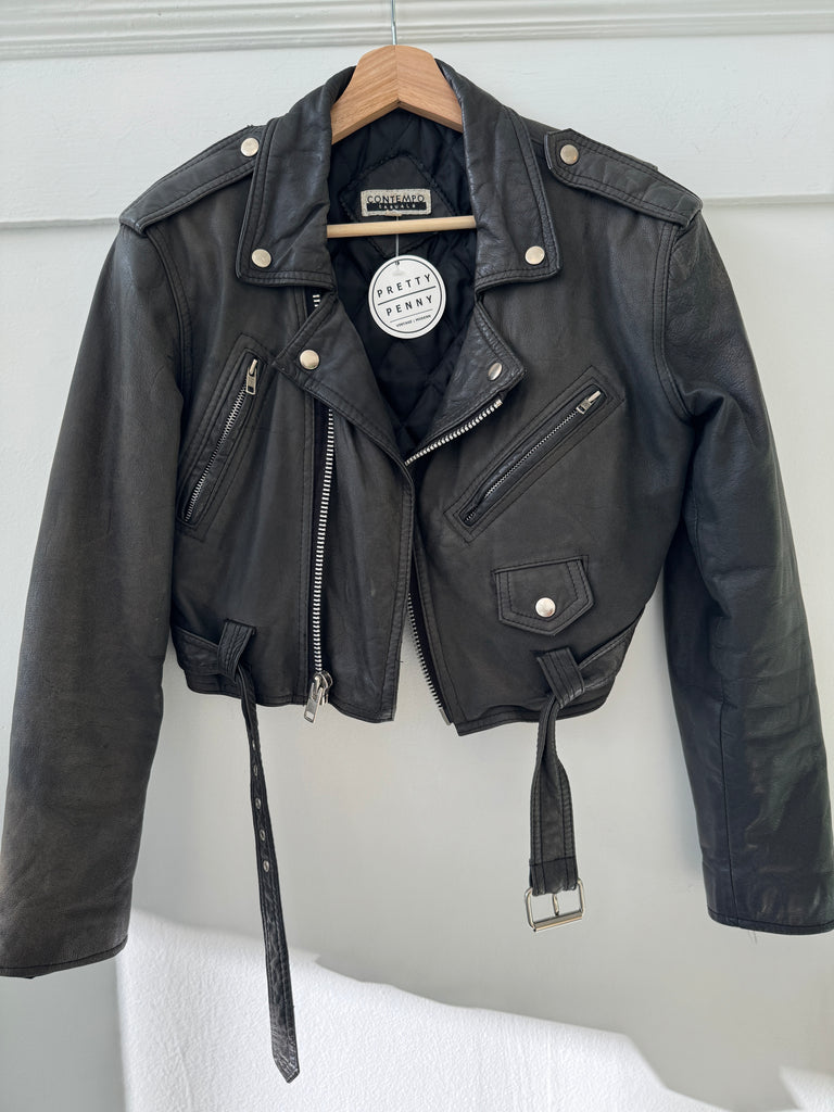 Vintage leather cropped moto jacket