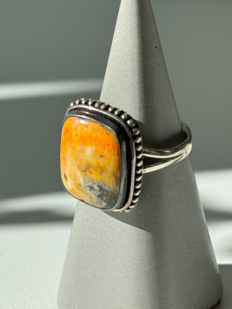 Reverse bumblebee jasper and sterling silver ring size 9