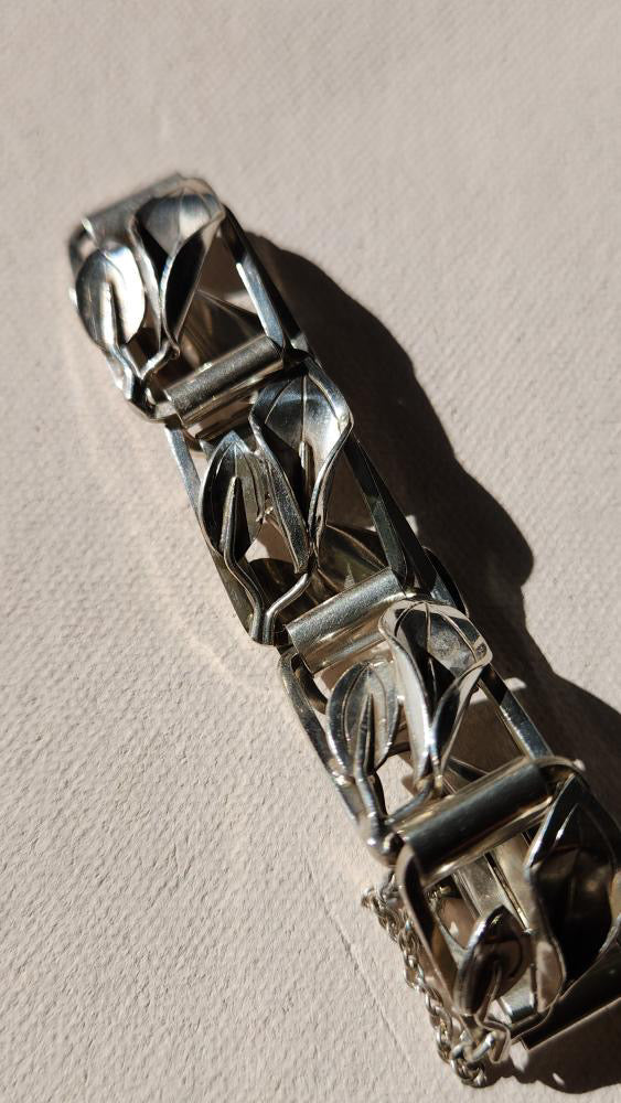 Vintage Sterling calla lily chunky bracelet