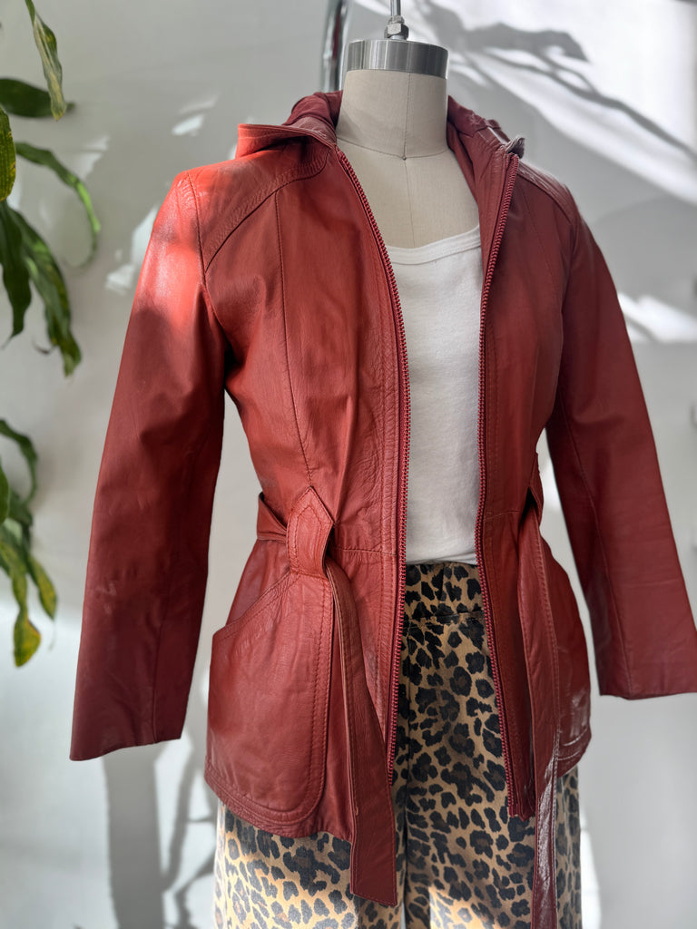 1970’s leather jacket with hood
