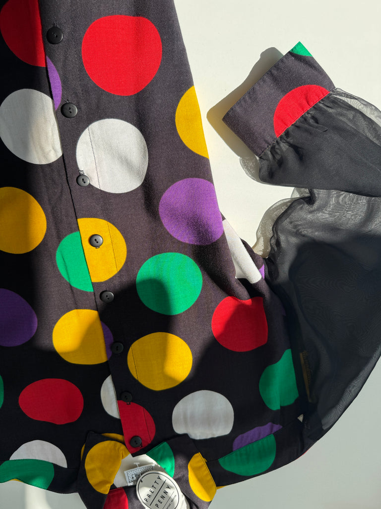 Vintage polka dot and sheer sleeve top