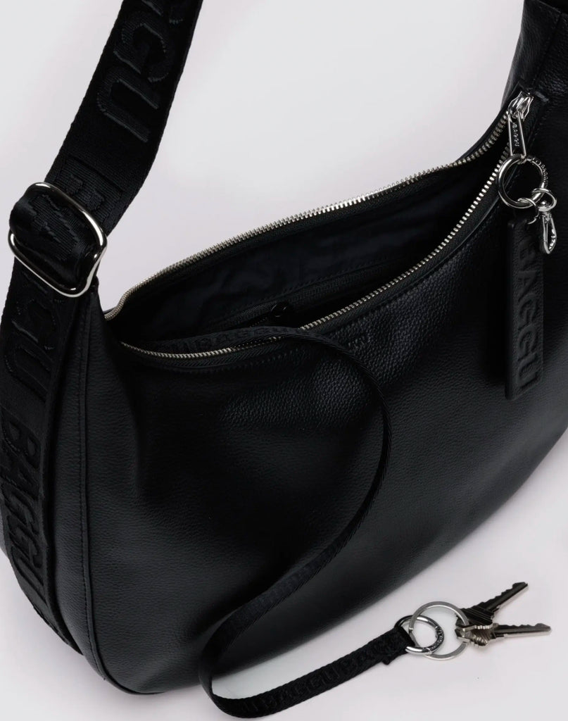 BAGGU | Medium Recycled Leather Crescent Bag | black