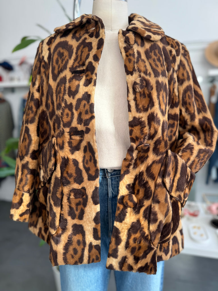 Vintage faux fur leopard print jacket