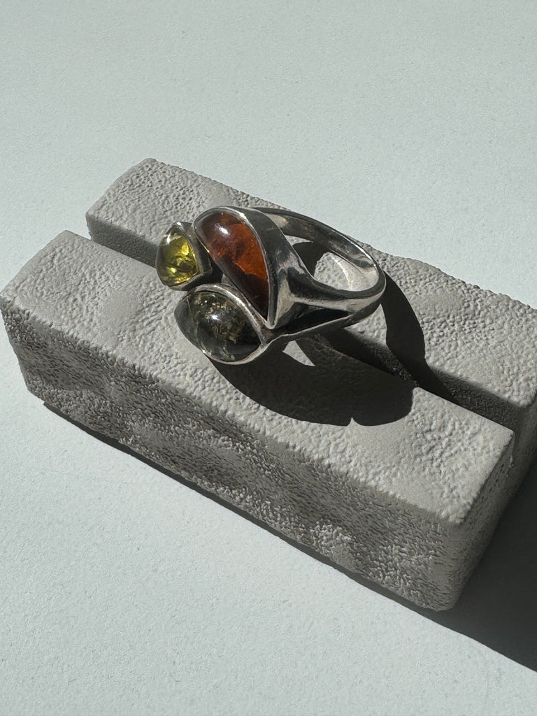 Tri Amber and Sterling silver ring size 9.5-10