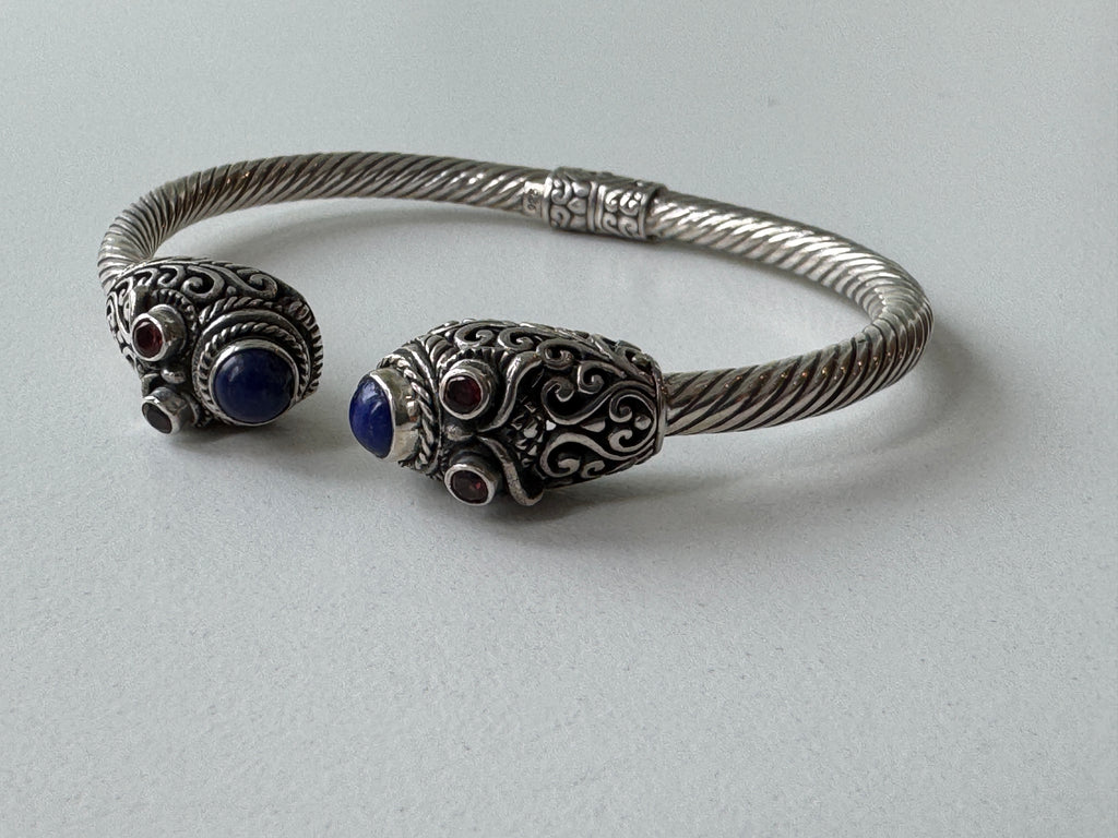 Hinged lapis + garnet bracelet cuff