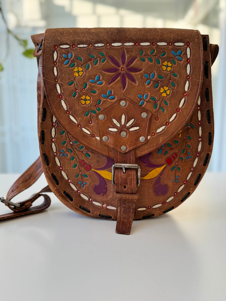 Vintage Mexican tooled leather bag