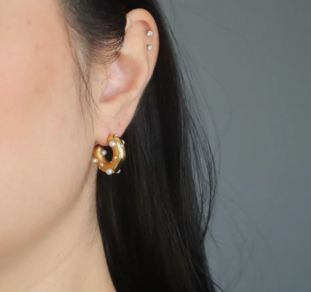 Pearls + Cz’s liquid gold hoops