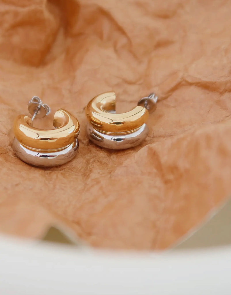 Mixed metal double cc huggie hoops