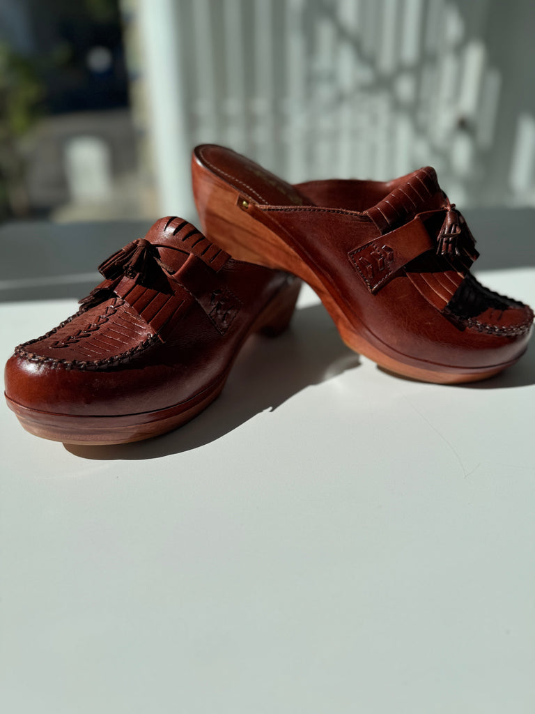 Made in Brazil leather/wood clogs size 10