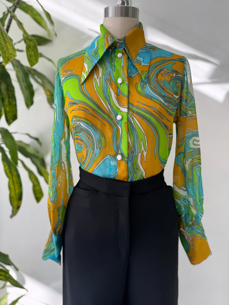 Vintage teddi of California pointed collar top