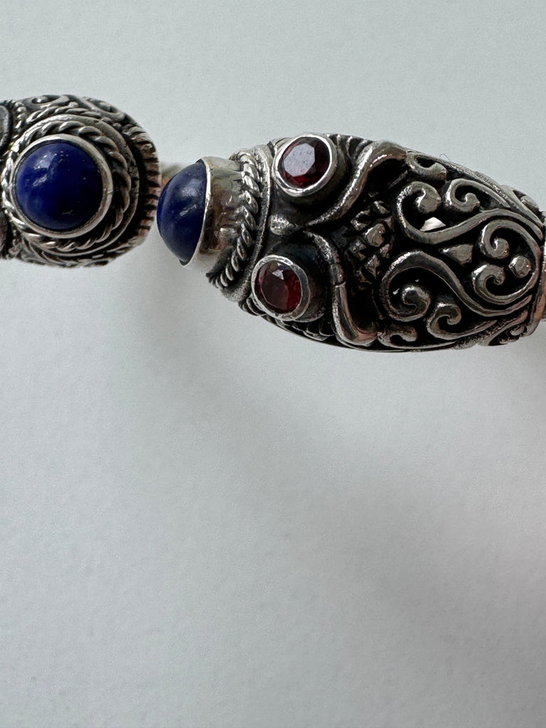 Hinged lapis + garnet bracelet cuff