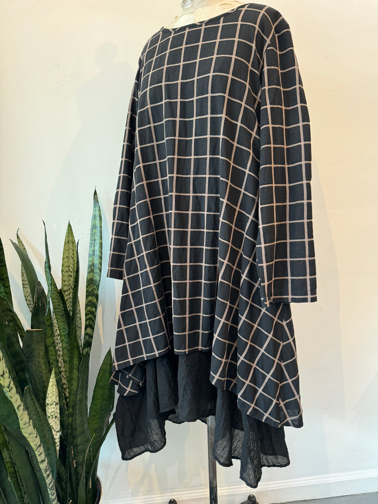 Oversized double layer grid dress