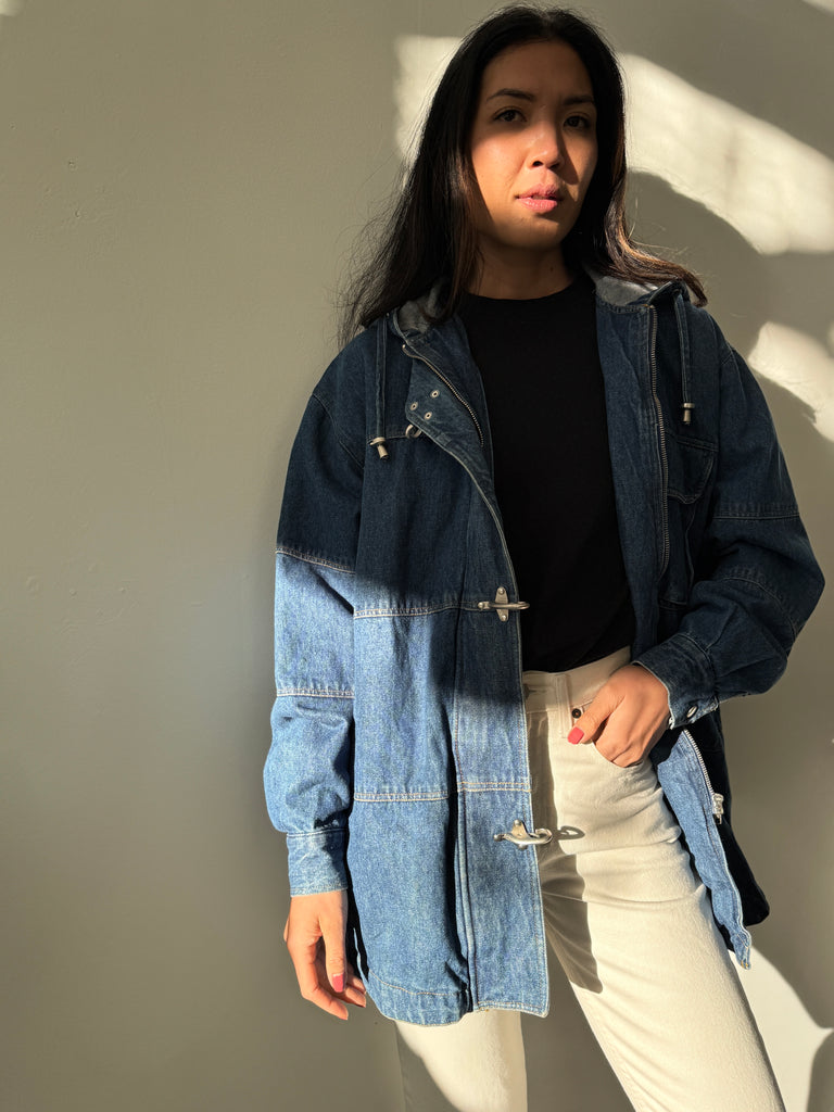 Vintage denim jacket with metal hardware