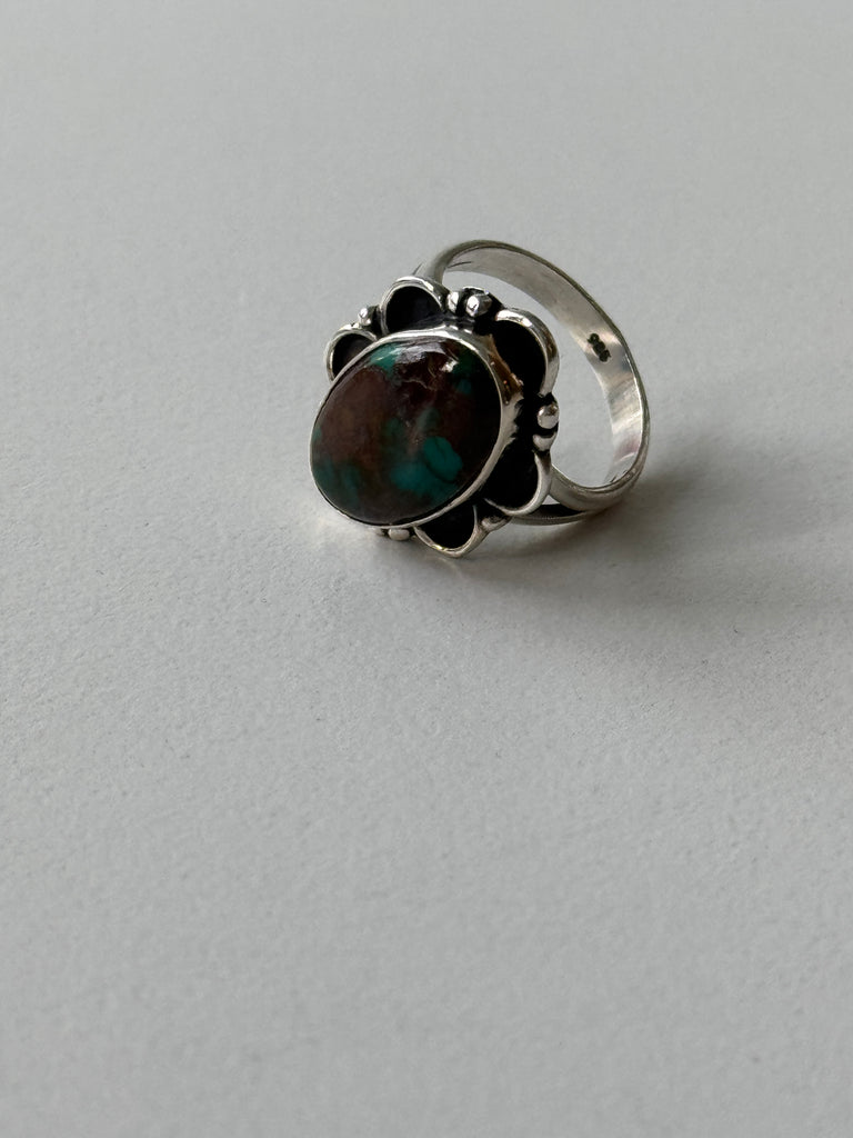 Green turquoise and sterling silver ring