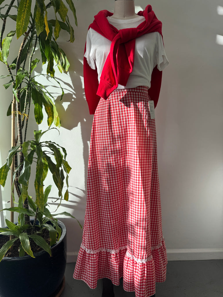 1970’s gingham long skirt waist “26”