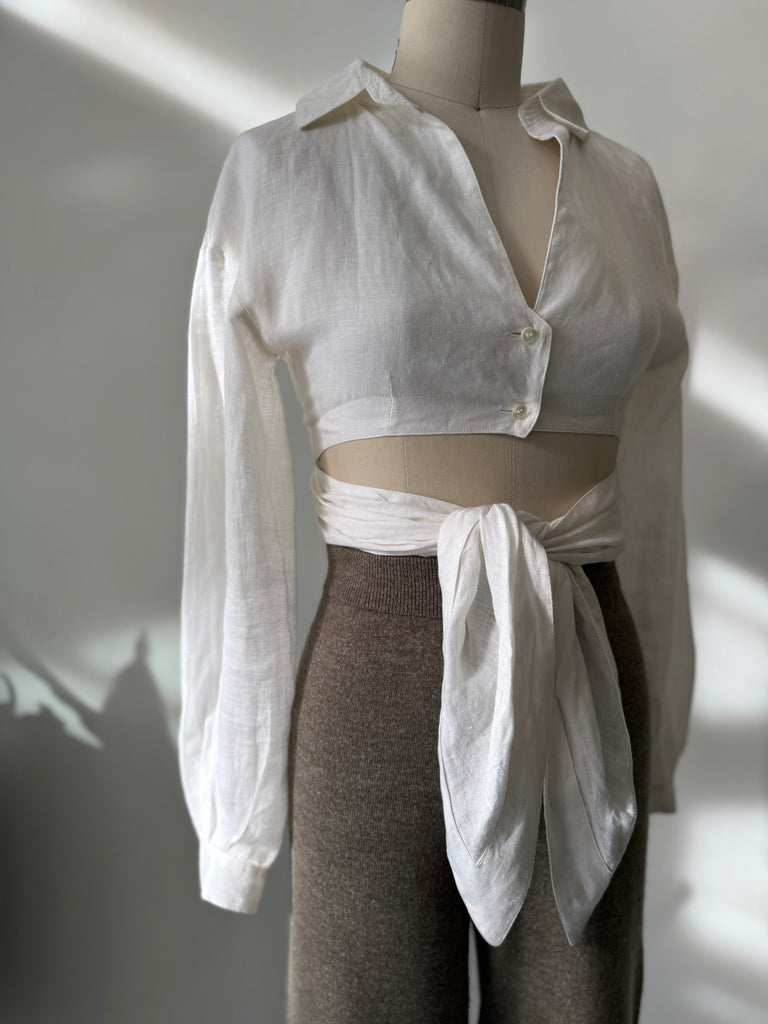 Designer Claude Montana linen wrap top