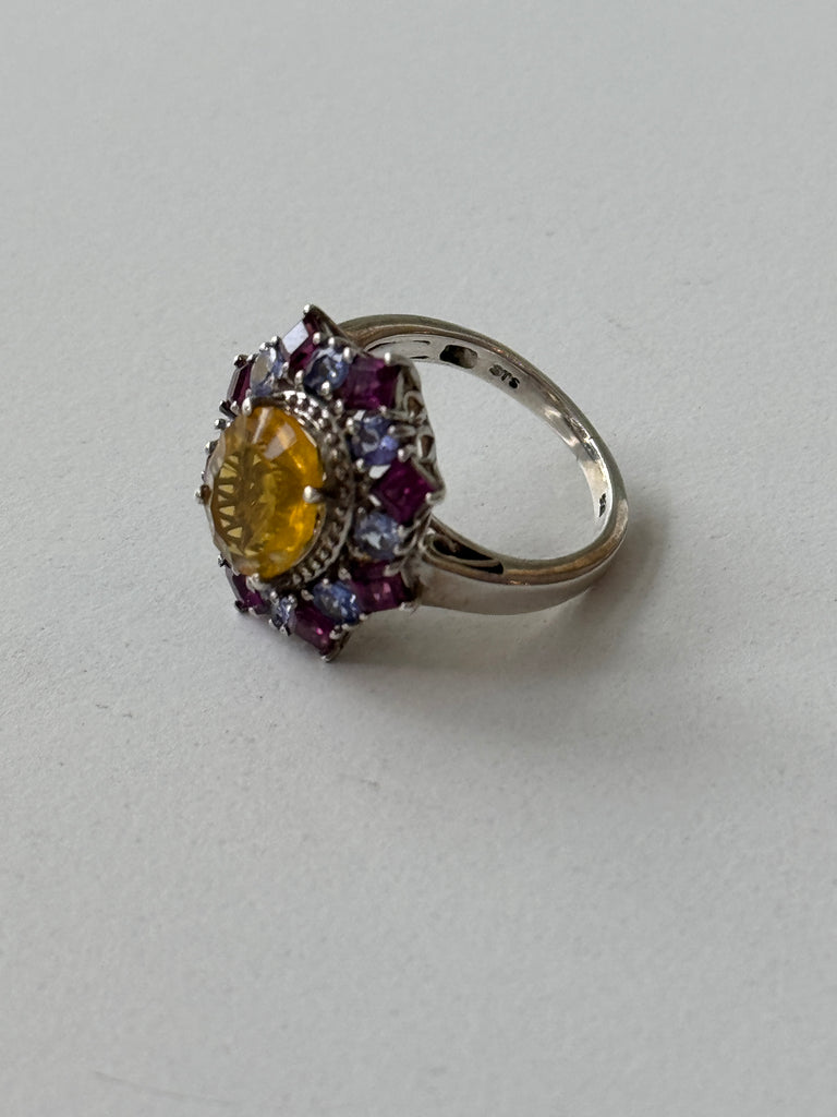 Yellow sapphire |tanzonite|pink tourmaline ring