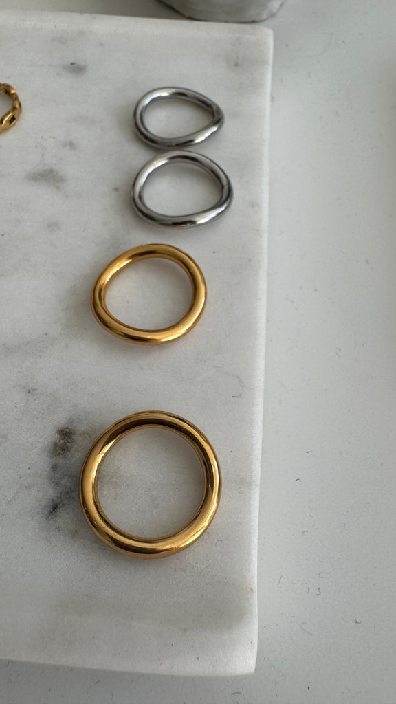 Asymmetrical wave rings sterling silver and gold filled 6.5