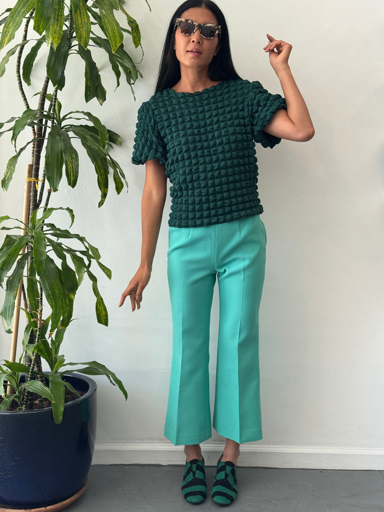 Textured puff emerald top
