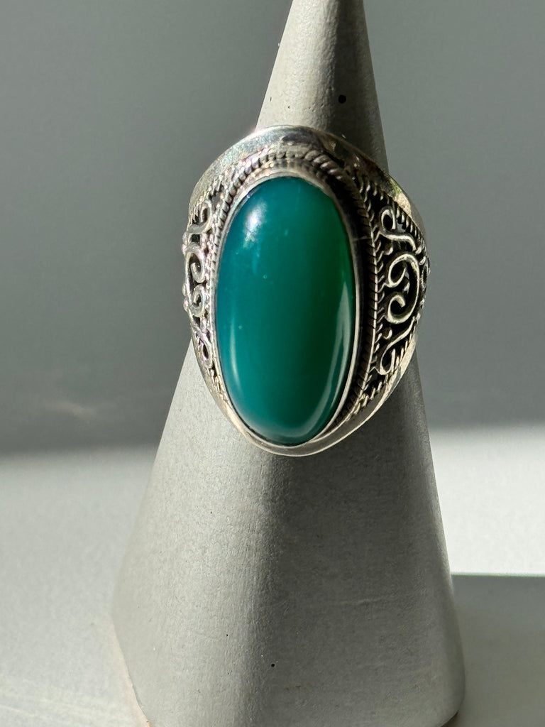 Natural green onyx and silver ring size 7.5