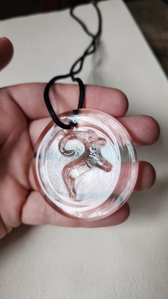 Vintage glass Aries ram pendant necklace