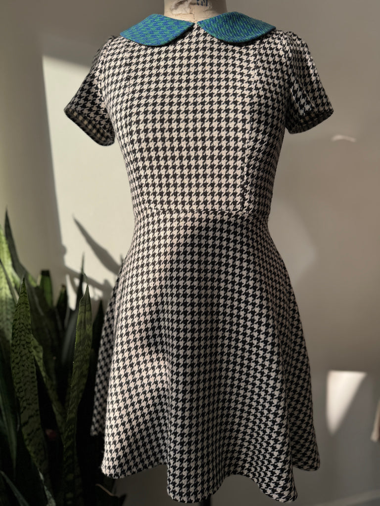 Houndstooth Dress with rounded collar