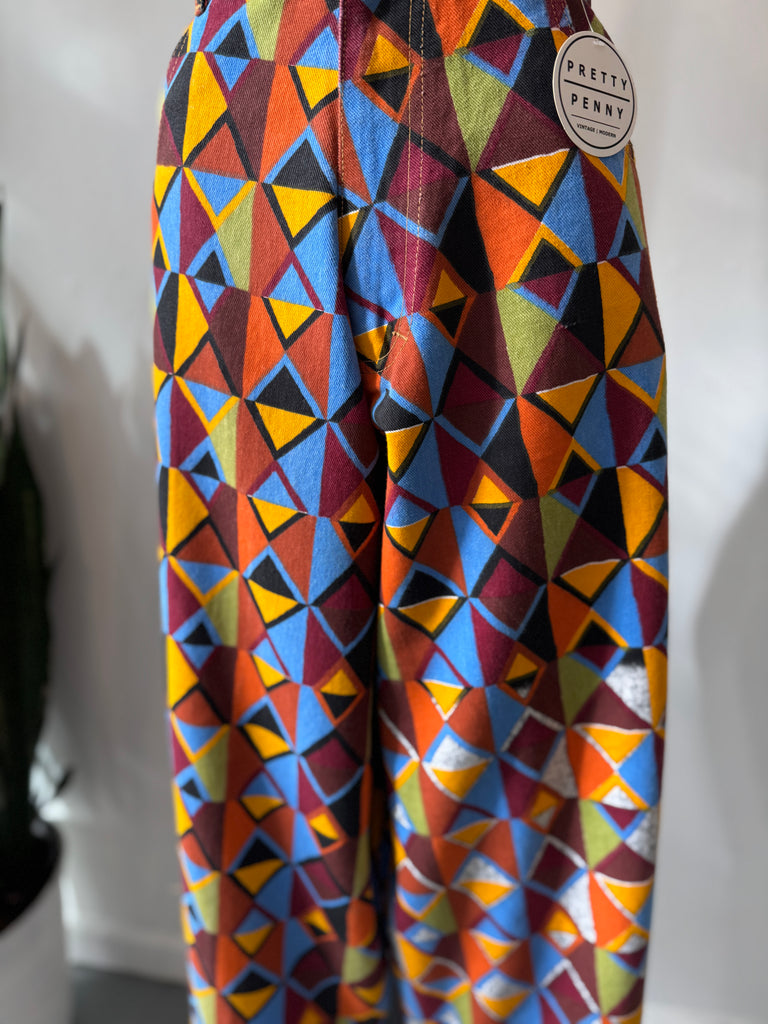 High waist vibrant color + print pants waist “34”