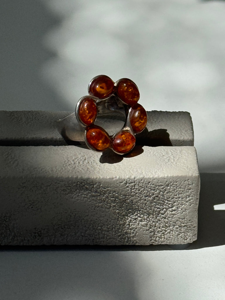 Sterling silver and amber floral wreath ring size 6.5