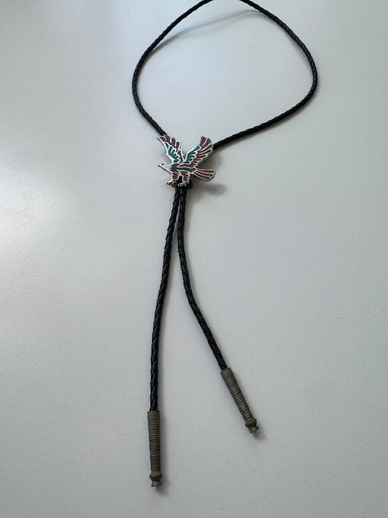 Metal Eagle and leather bolo tie