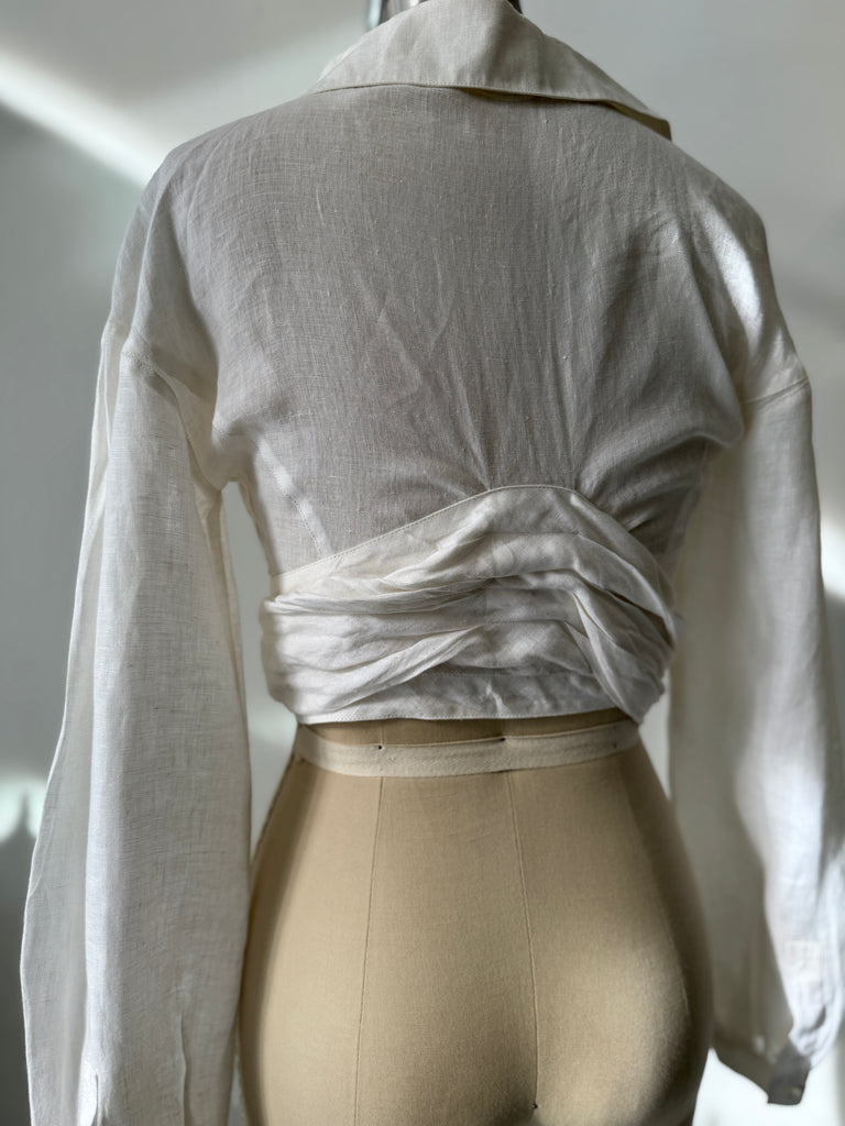 Designer Claude Montana linen wrap top