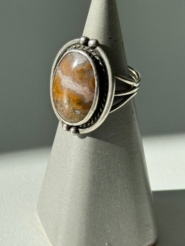 brown agate and sterling silver ring size 5