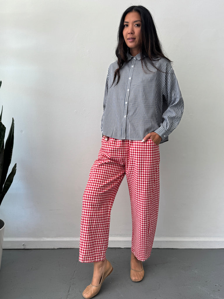 Gingham navy top