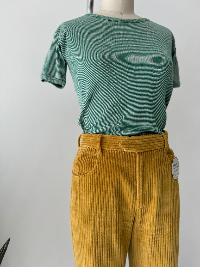 100% cotton micro green and cream striped top