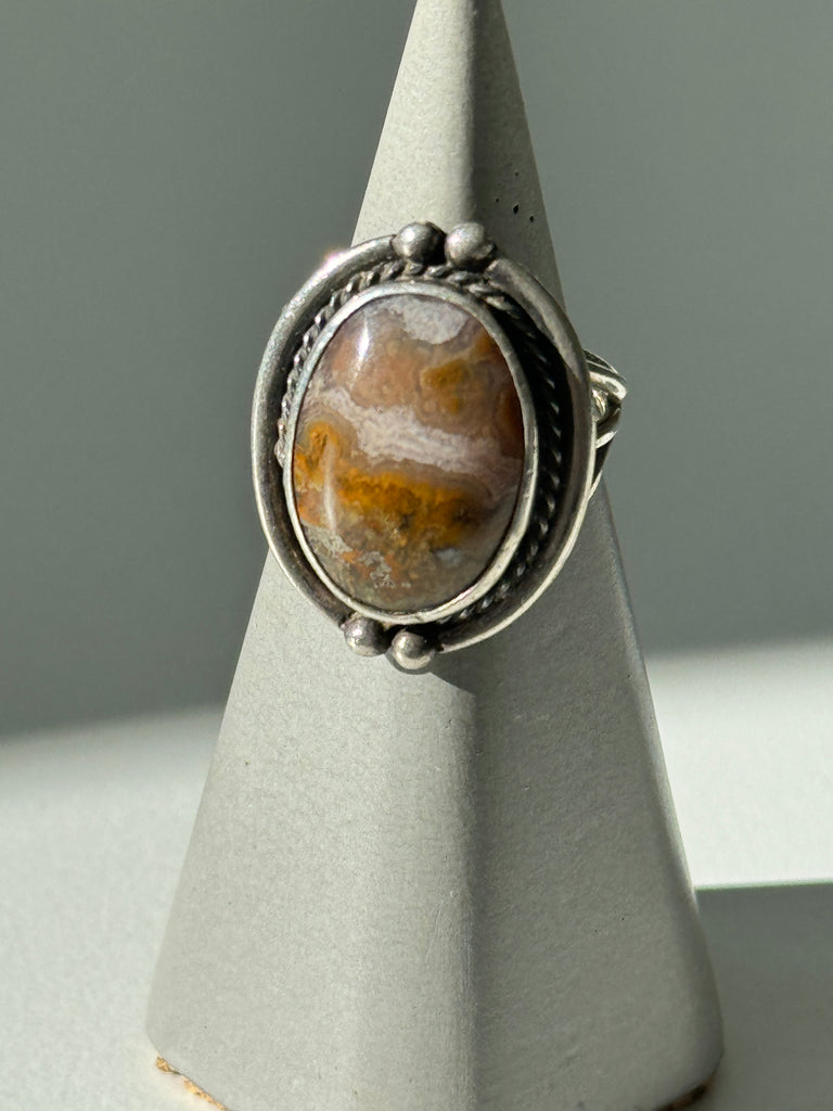 brown agate and sterling silver ring size 5