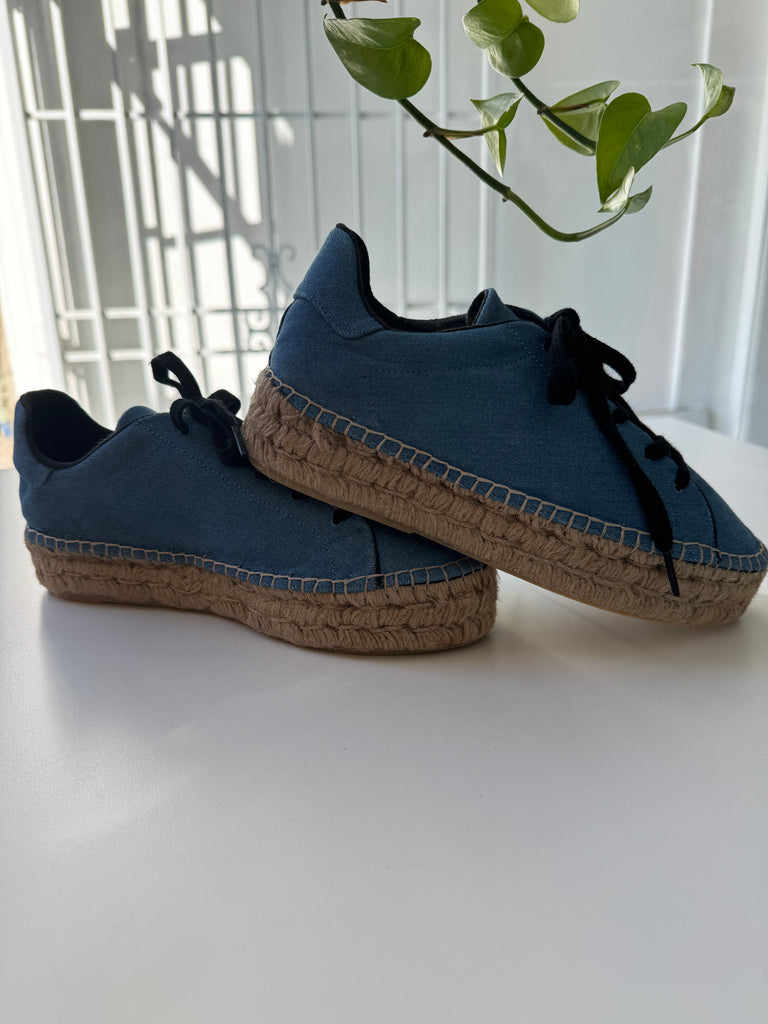 STAUD denim platform lace up shoes