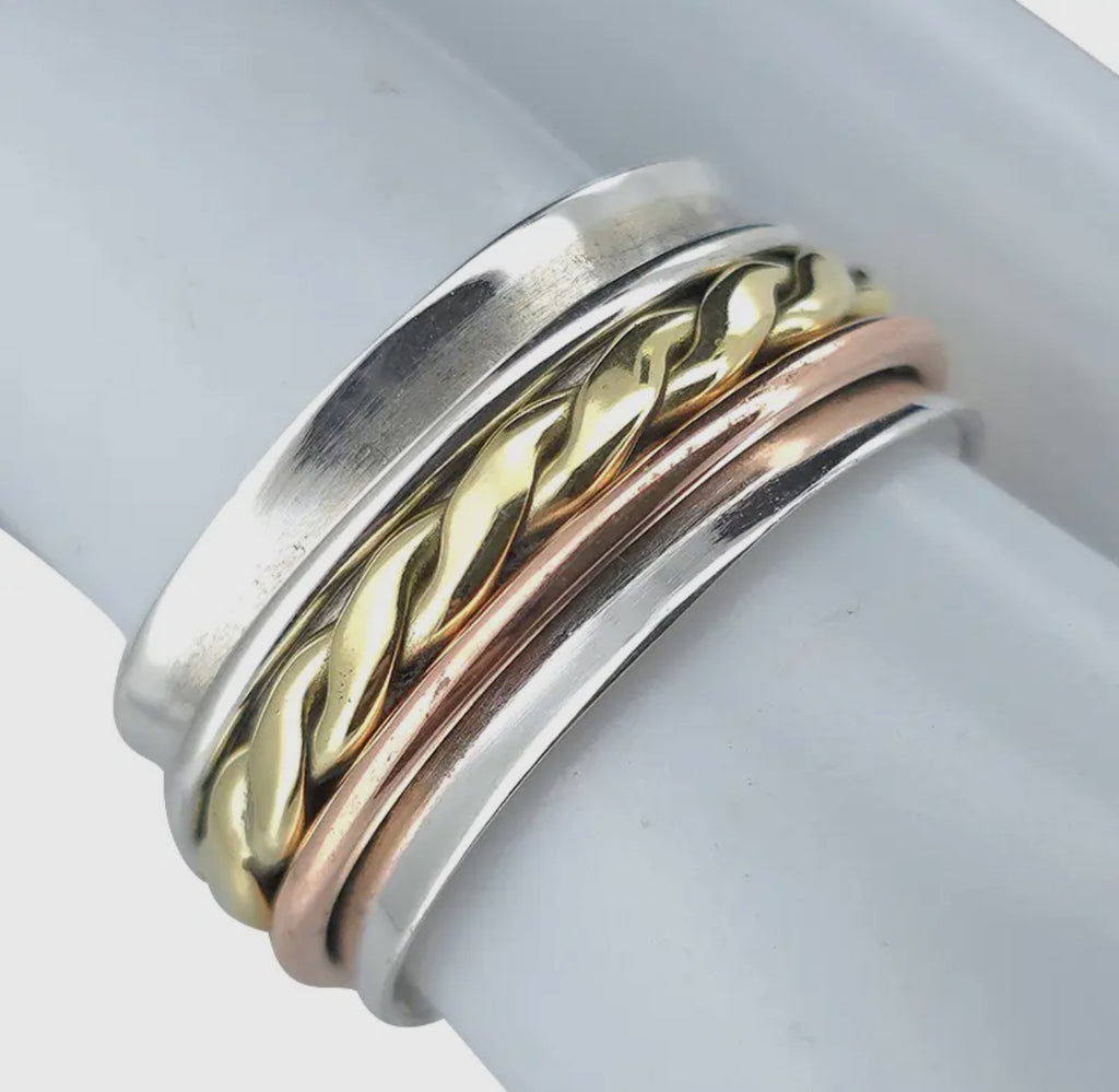 Silver, brass and copper fidget ring size 7