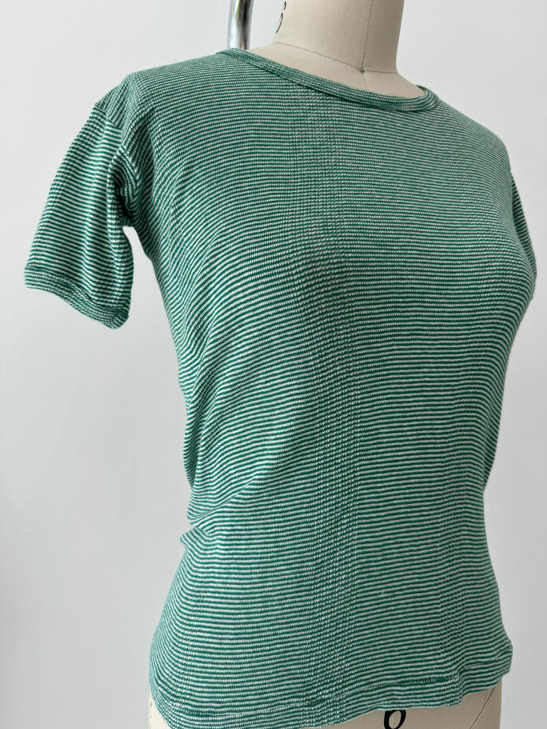 100% cotton micro green and cream striped top