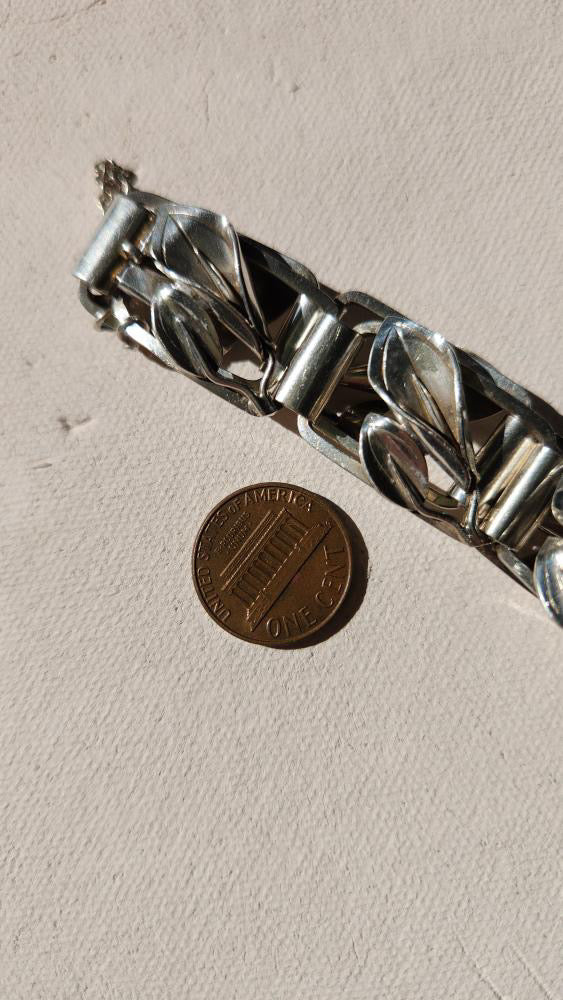 Vintage Sterling calla lily chunky bracelet