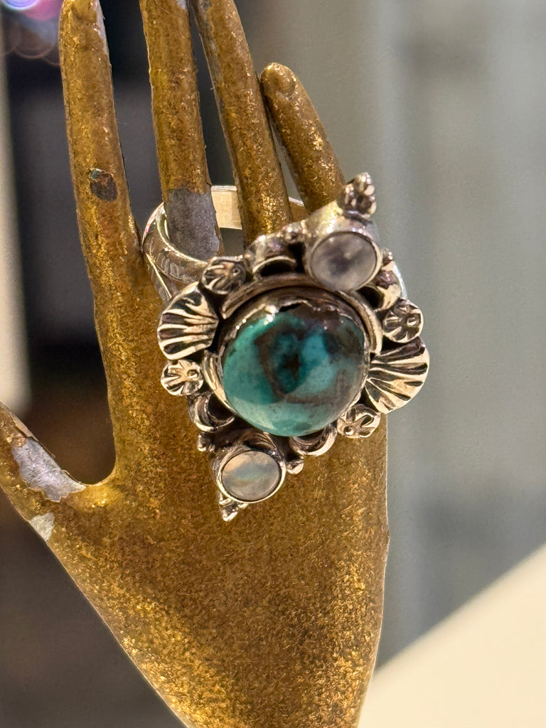 Turquoise + moonstone ring size 10