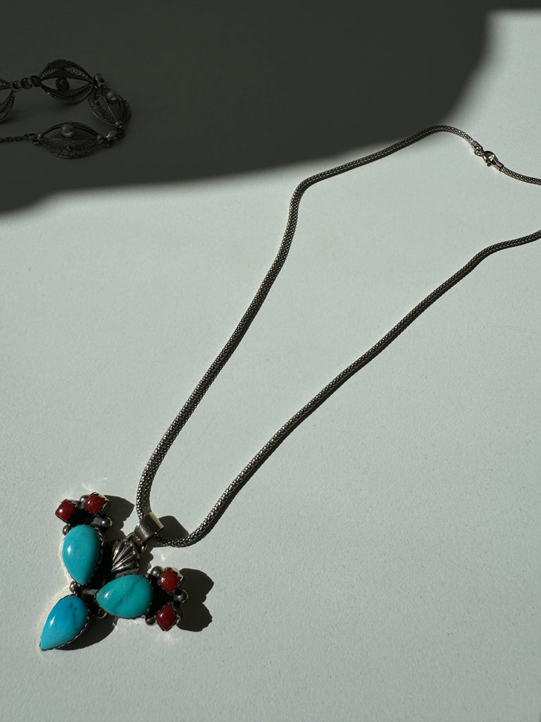 Cactus turquoise and coral necklace