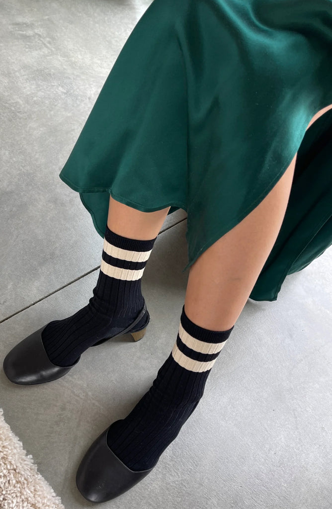 Le BonnShoppe | her varsity socks | black with stripe