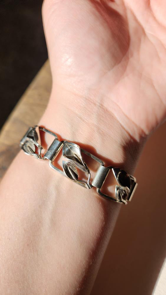 Vintage Sterling calla lily chunky bracelet