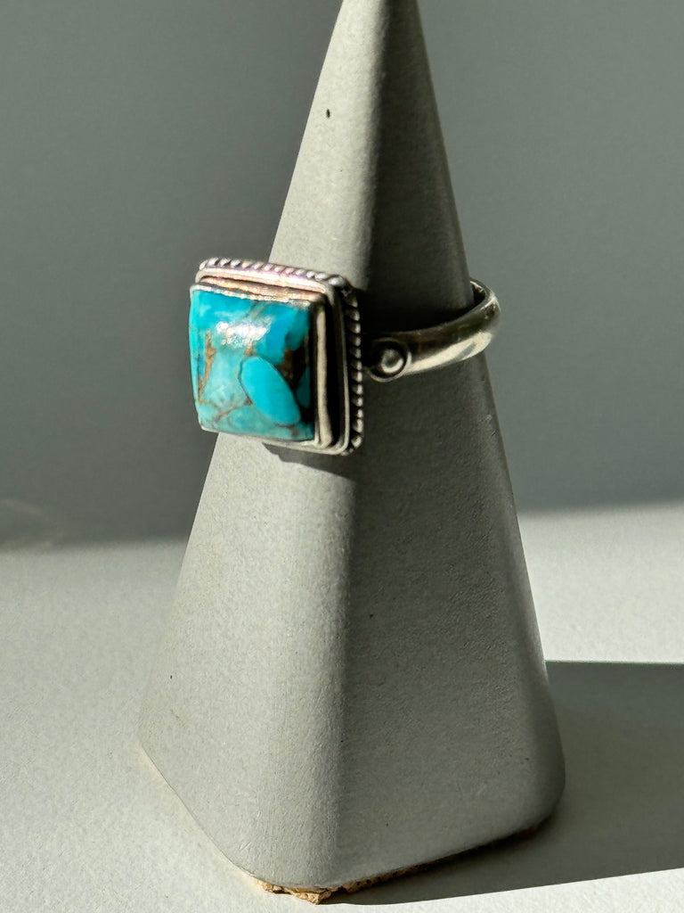 Square turquoise and sterling silver ring size 7.5