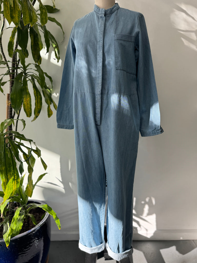 Light colored denim jumpsuit