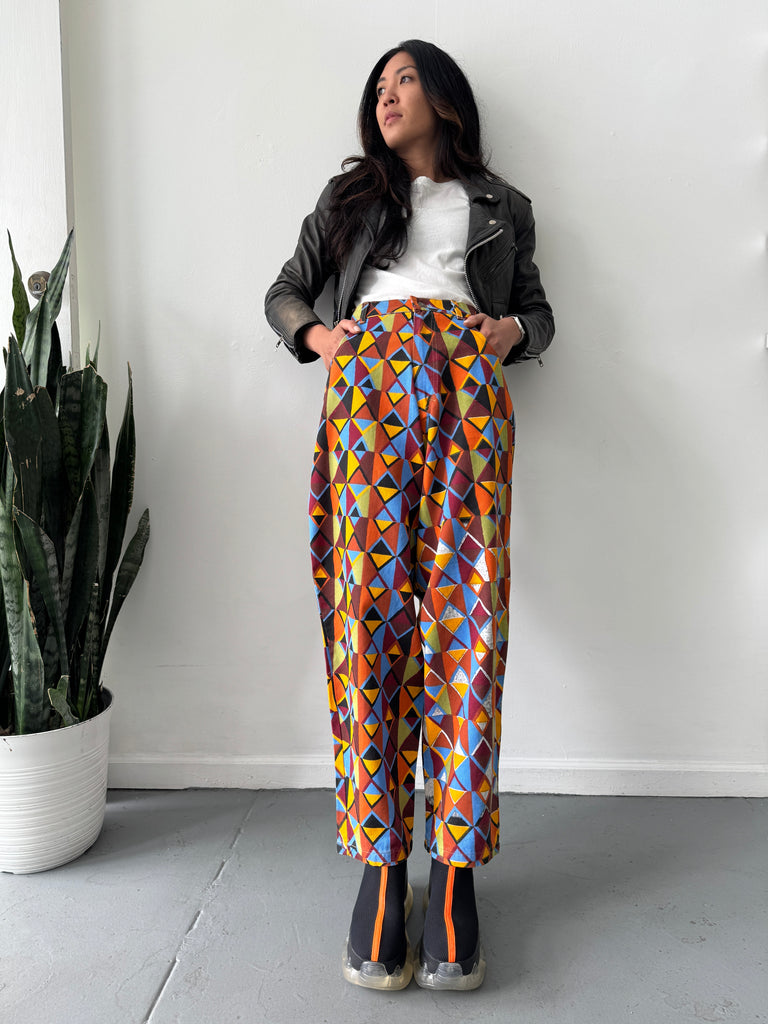 High waist vibrant color + print pants waist “34”