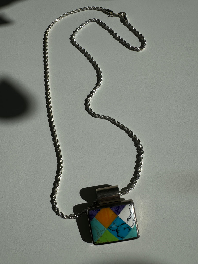 Vintage inlay stone + sterling silver necklace