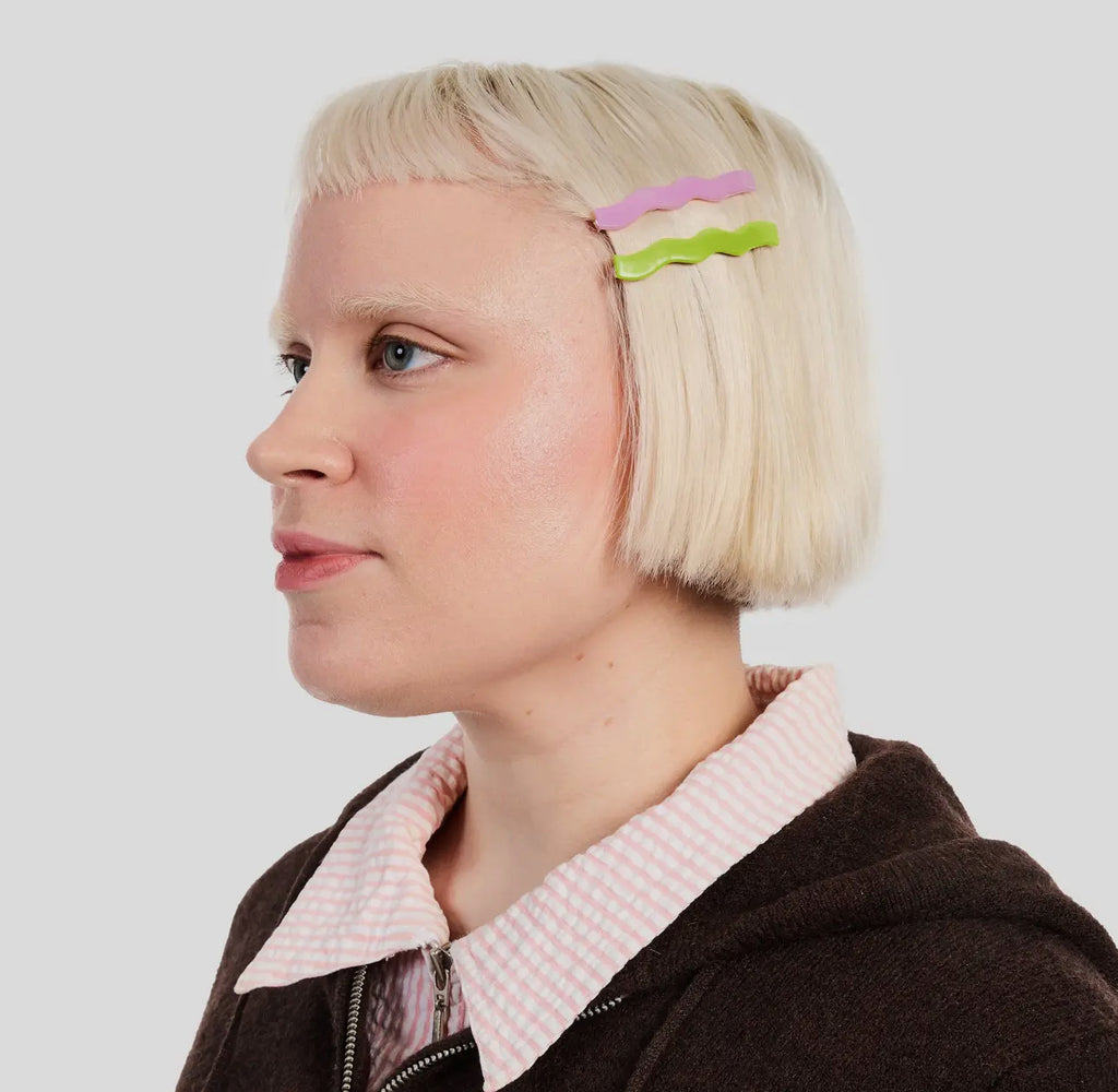 Chunks slide barrettes in wavy lilac and lime