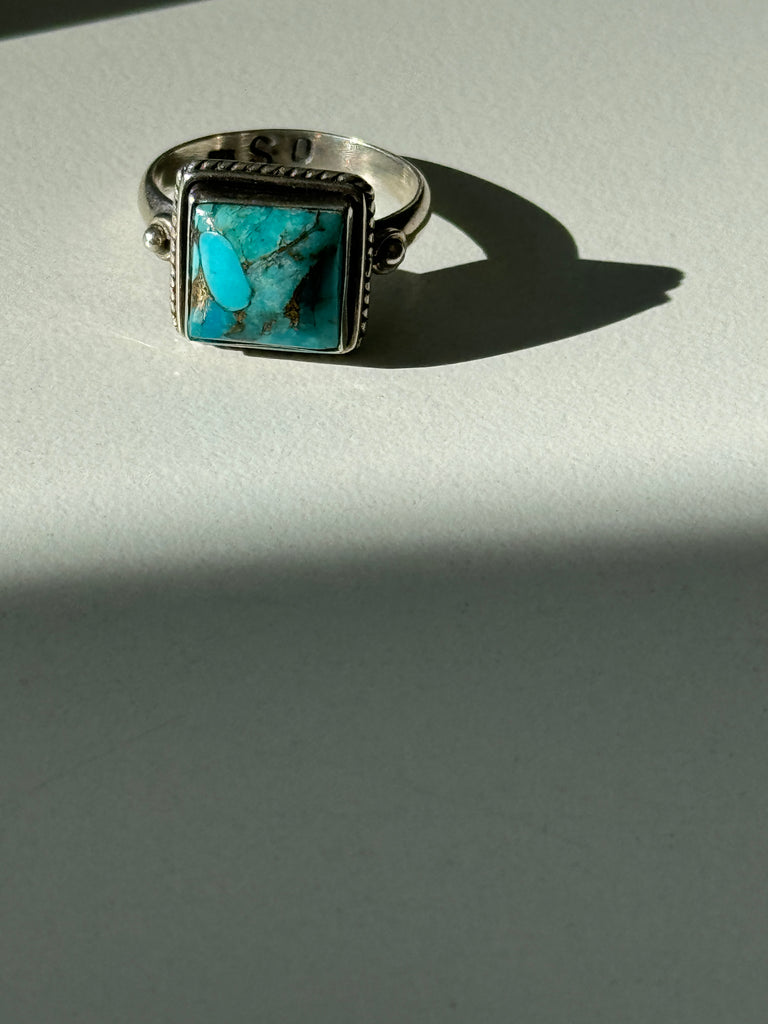 Square turquoise and sterling silver ring size 7.5