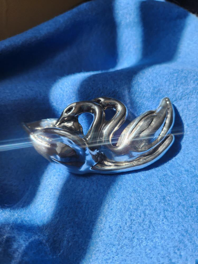 Liquid Sterling silver swan pendant and brooch