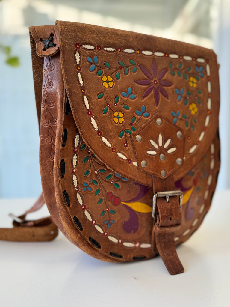 Vintage Mexican tooled leather bag